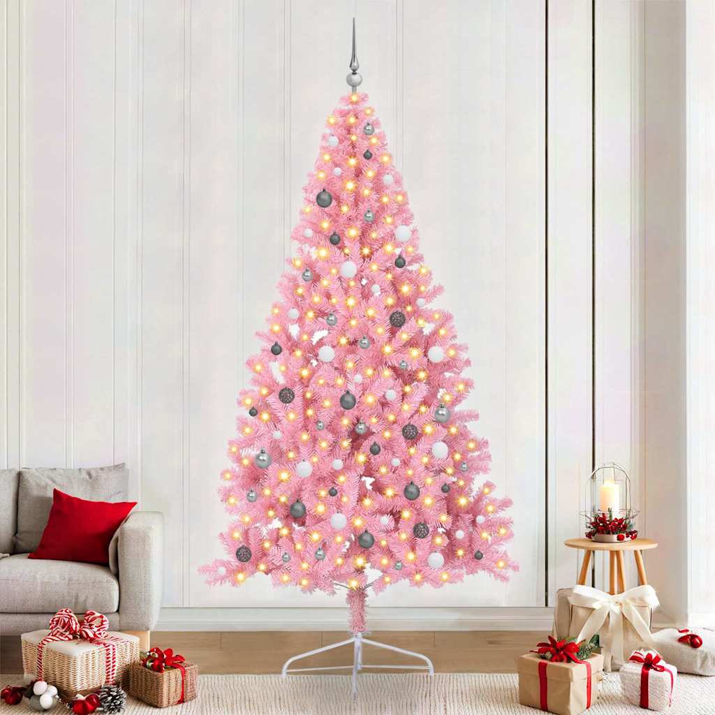 VidaXL sapin de Noël artificiel illuminé avec 300 LED rose 240 cm PVC