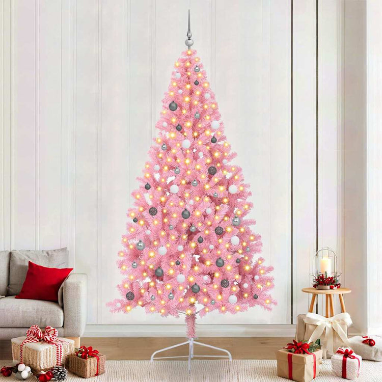 VidaXL sapin de Noël artificiel illuminé avec 300 LED rose 240 cm PVC