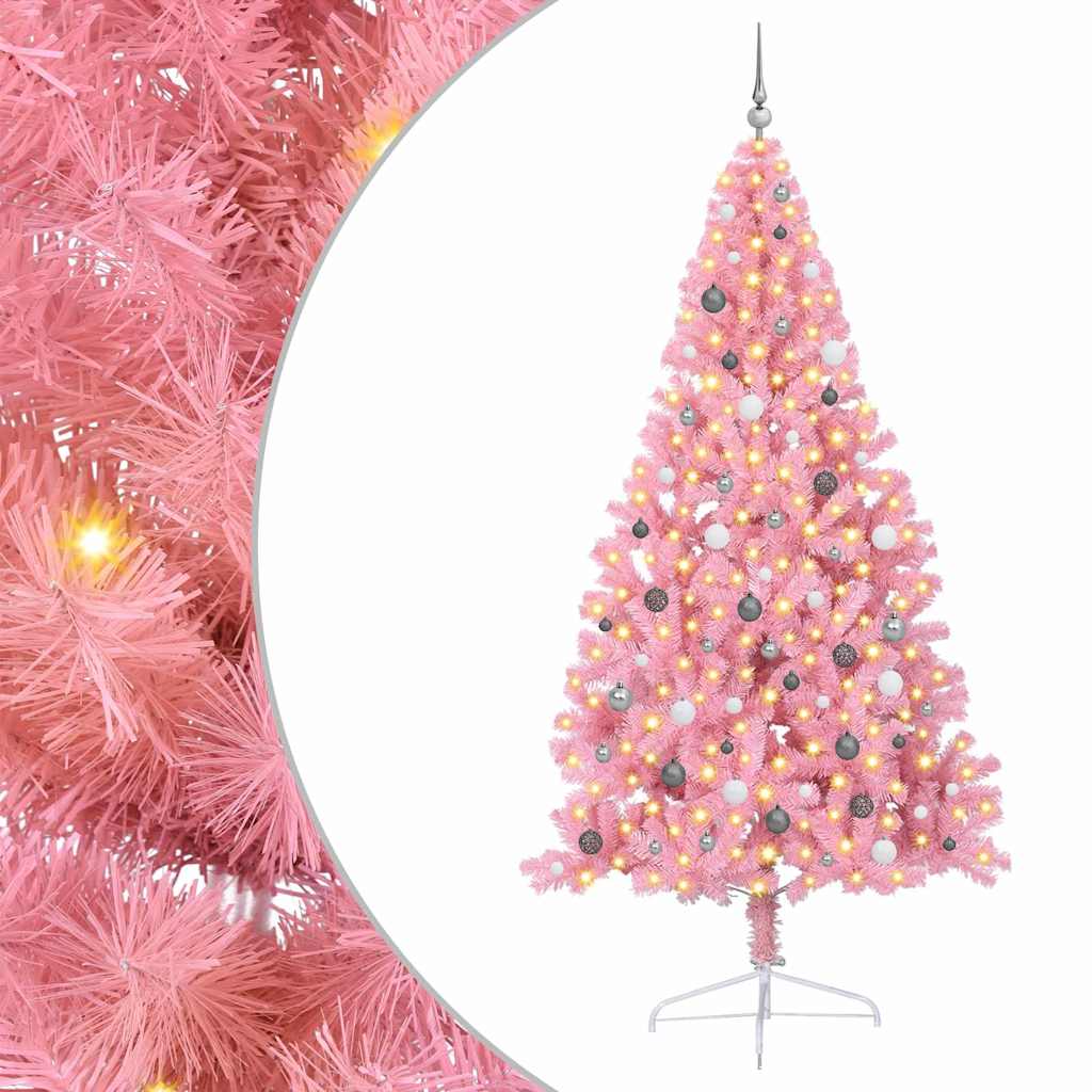 VidaXL sapin de Noël artificiel illuminé avec 300 LED rose 240 cm PVC
