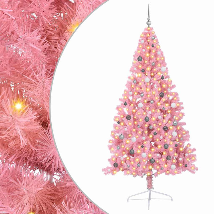 VidaXL sapin de Noël artificiel illuminé avec 300 LED rose 240 cm PVC