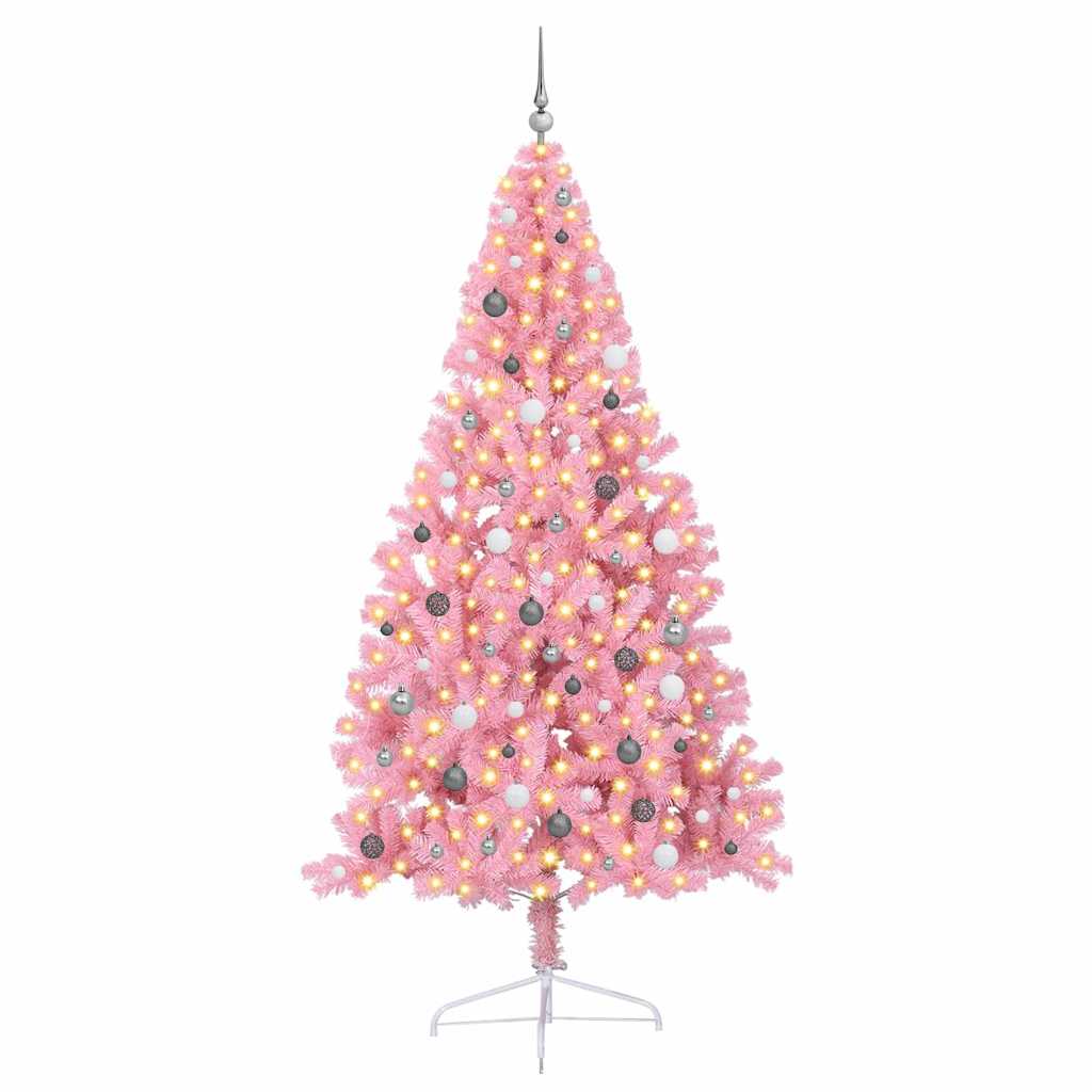 VidaXL sapin de Noël artificiel illuminé avec 300 LED rose 240 cm PVC
