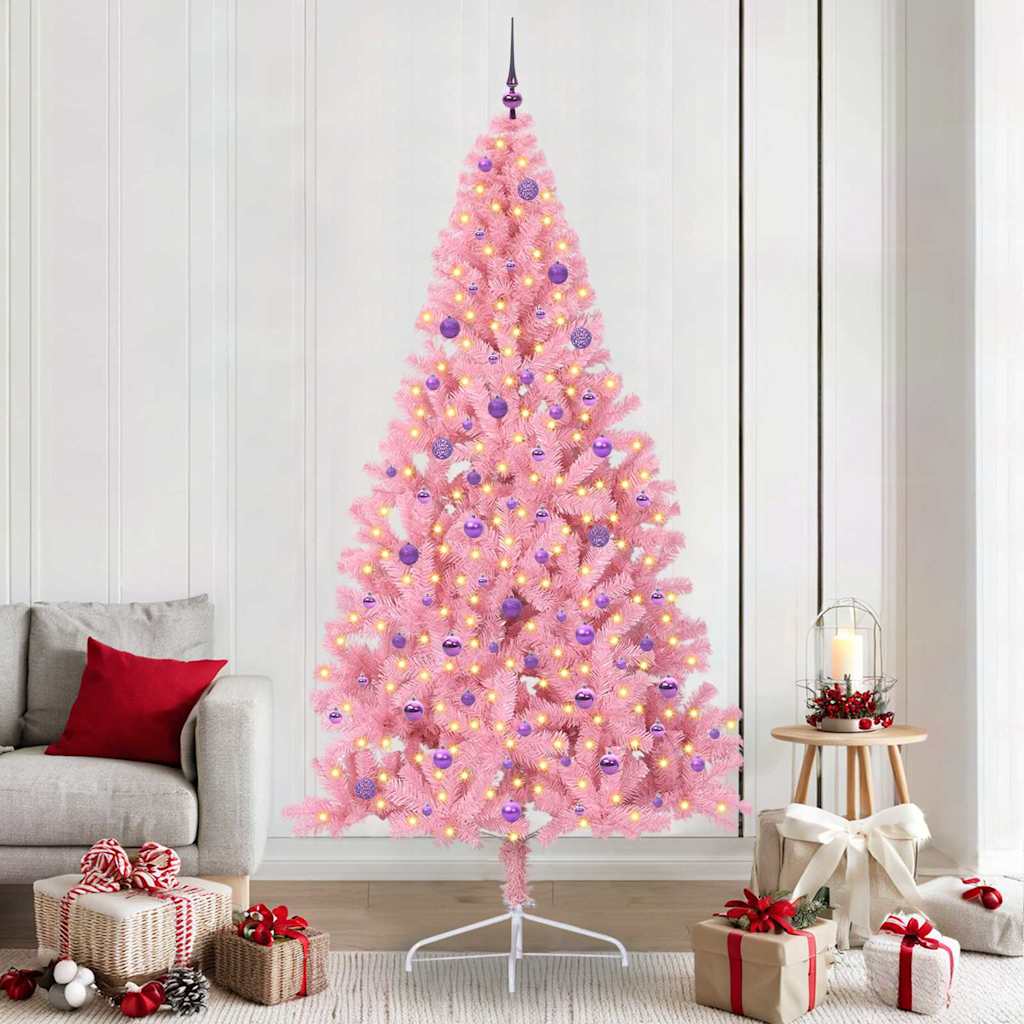 VidaXL sapin de Noël artificiel illuminé avec 300 LED rose 240 cm PVC