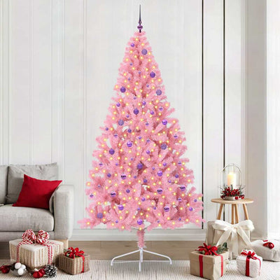 VidaXL sapin de Noël artificiel illuminé avec 300 LED rose 240 cm PVC