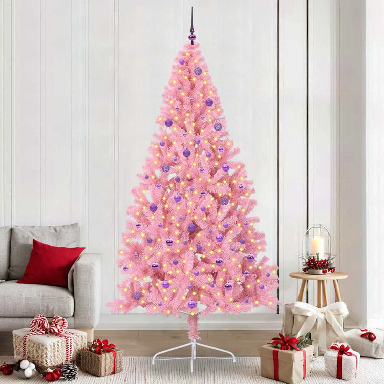 VidaXL sapin de Noël artificiel illuminé avec 300 LED rose 240 cm PVC