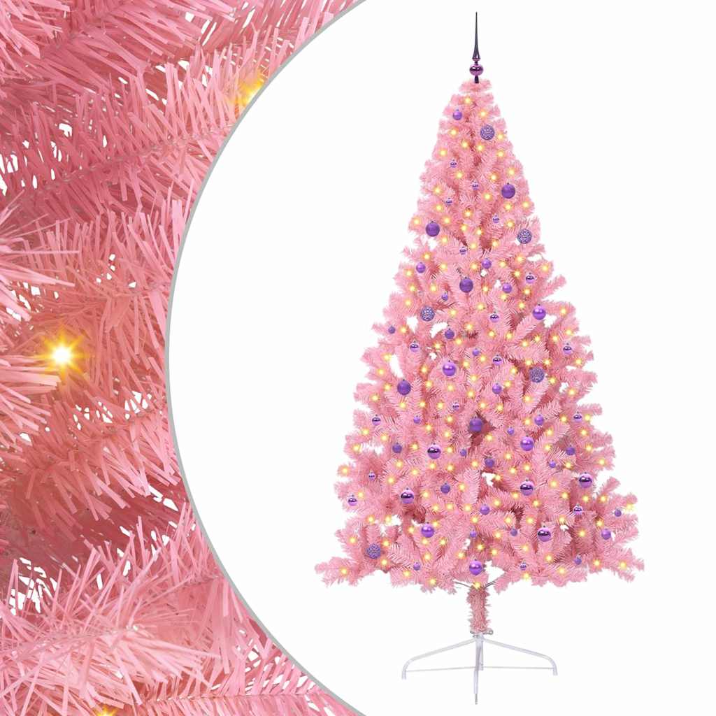 VidaXL sapin de Noël artificiel illuminé avec 300 LED rose 240 cm PVC
