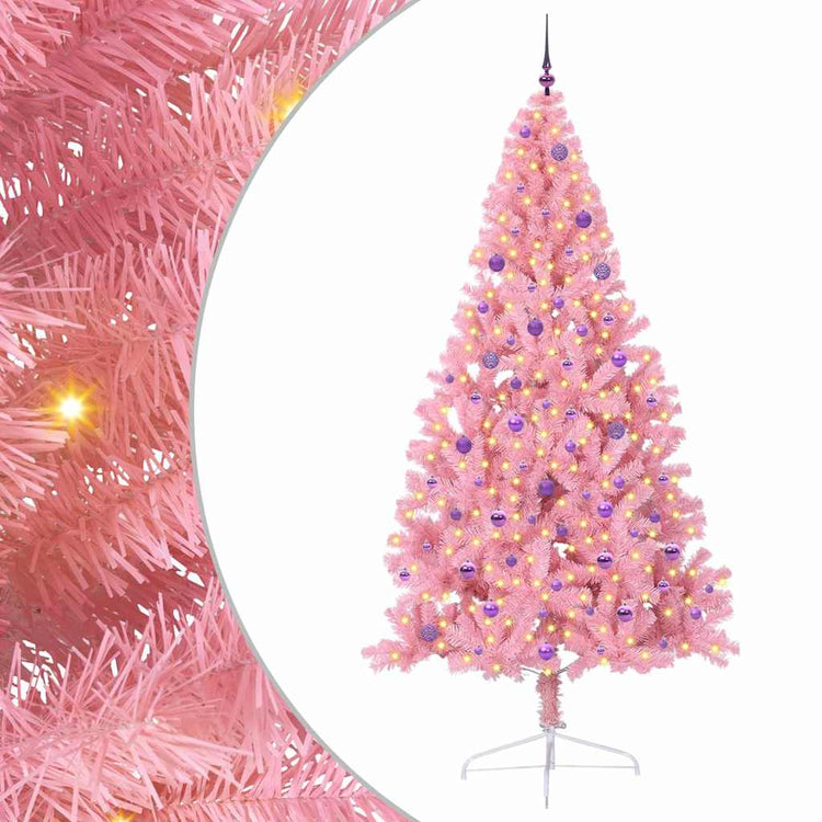 VidaXL sapin de Noël artificiel illuminé avec 300 LED rose 240 cm PVC