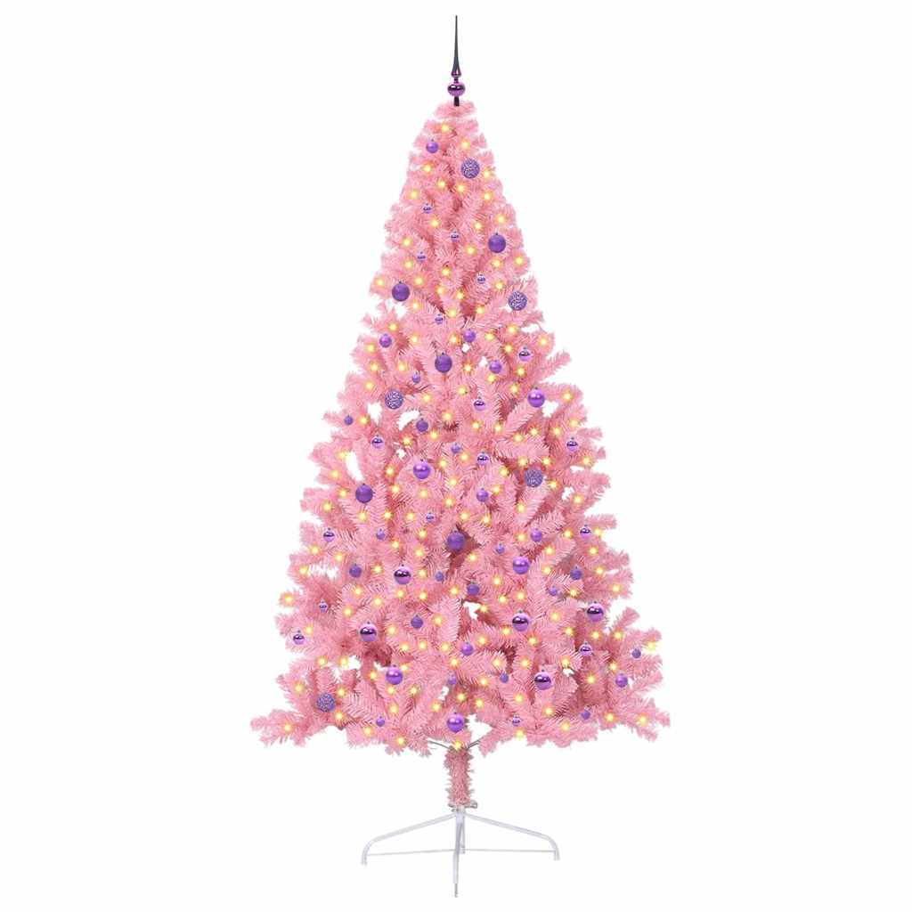 VidaXL sapin de Noël artificiel illuminé avec 300 LED rose 240 cm PVC