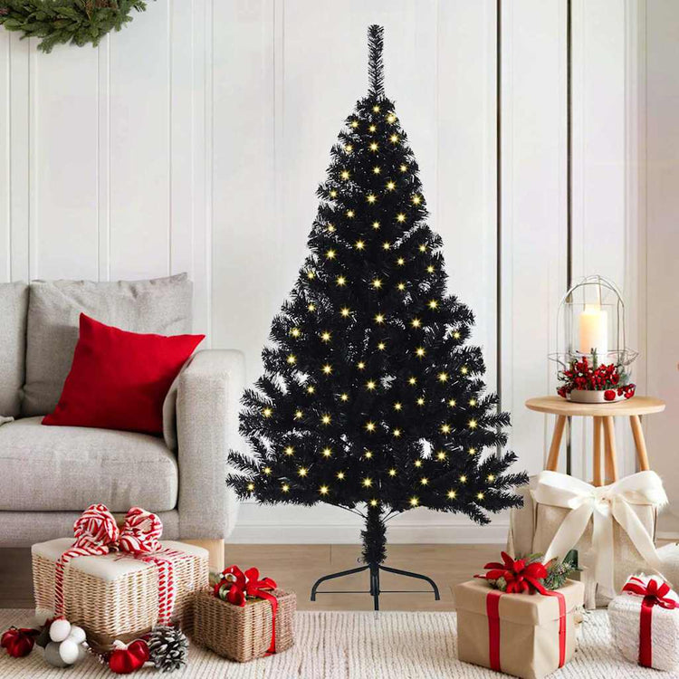 VidaXL sapin de Noël artificiel illuminé avec 150 LED noir 150 cm PVC