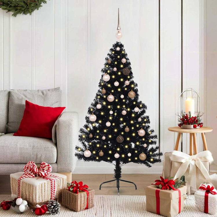 VidaXL sapin de Noël artificiel illuminé avec 150 LED noir 150 cm PVC