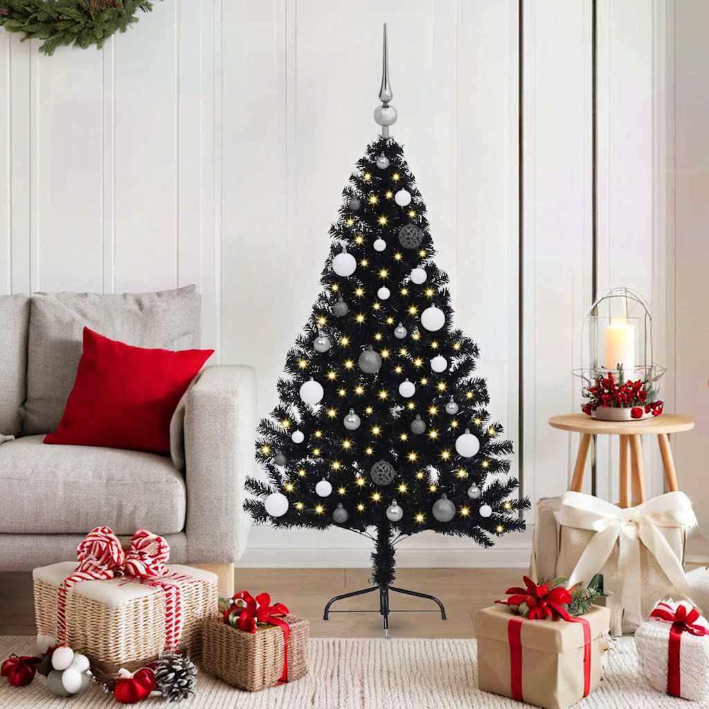 VidaXL sapin de Noël artificiel illuminé avec 150 LED noir 150 cm PVC