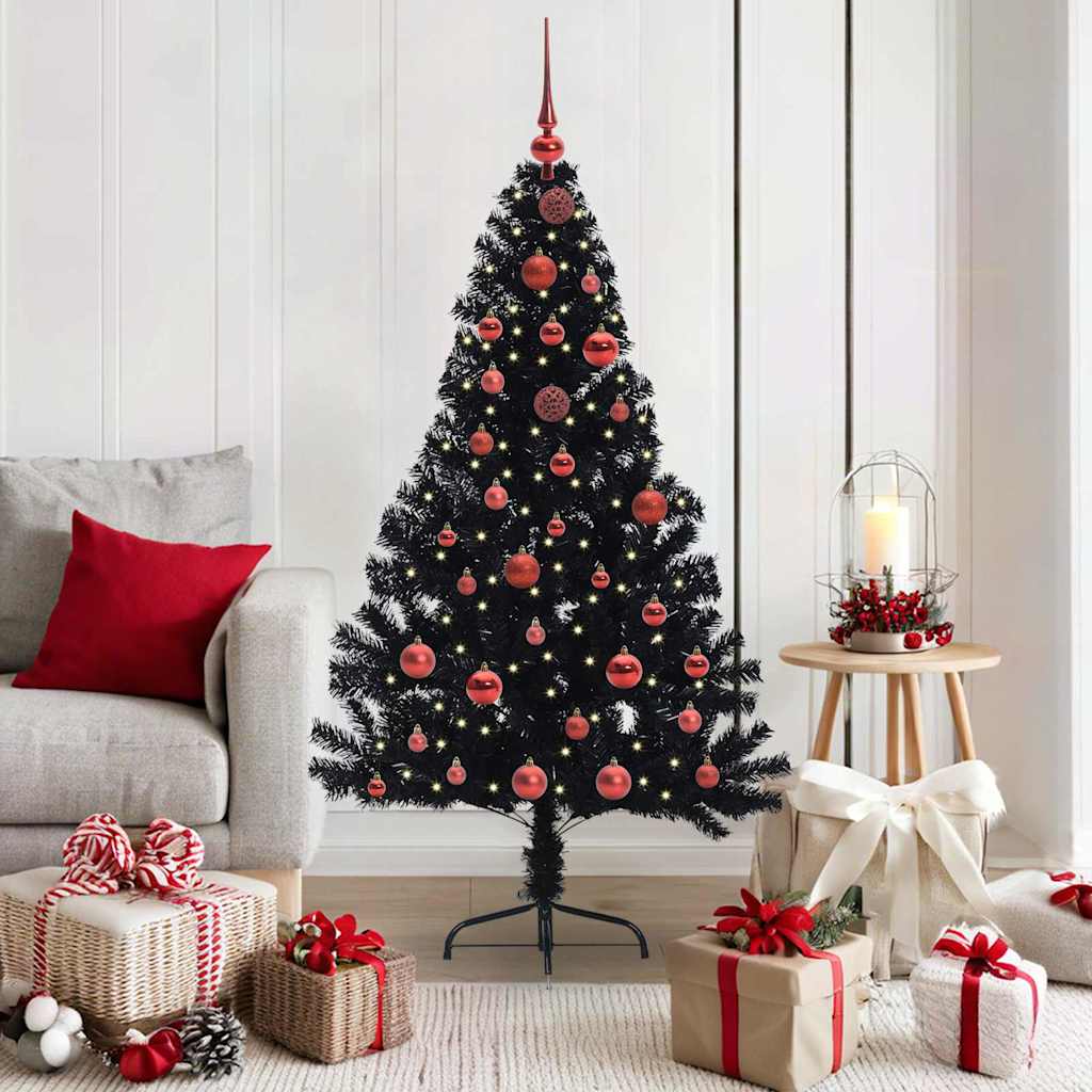 VidaXL sapin de Noël artificiel illuminé avec 150 LED noir 150 cm PVC