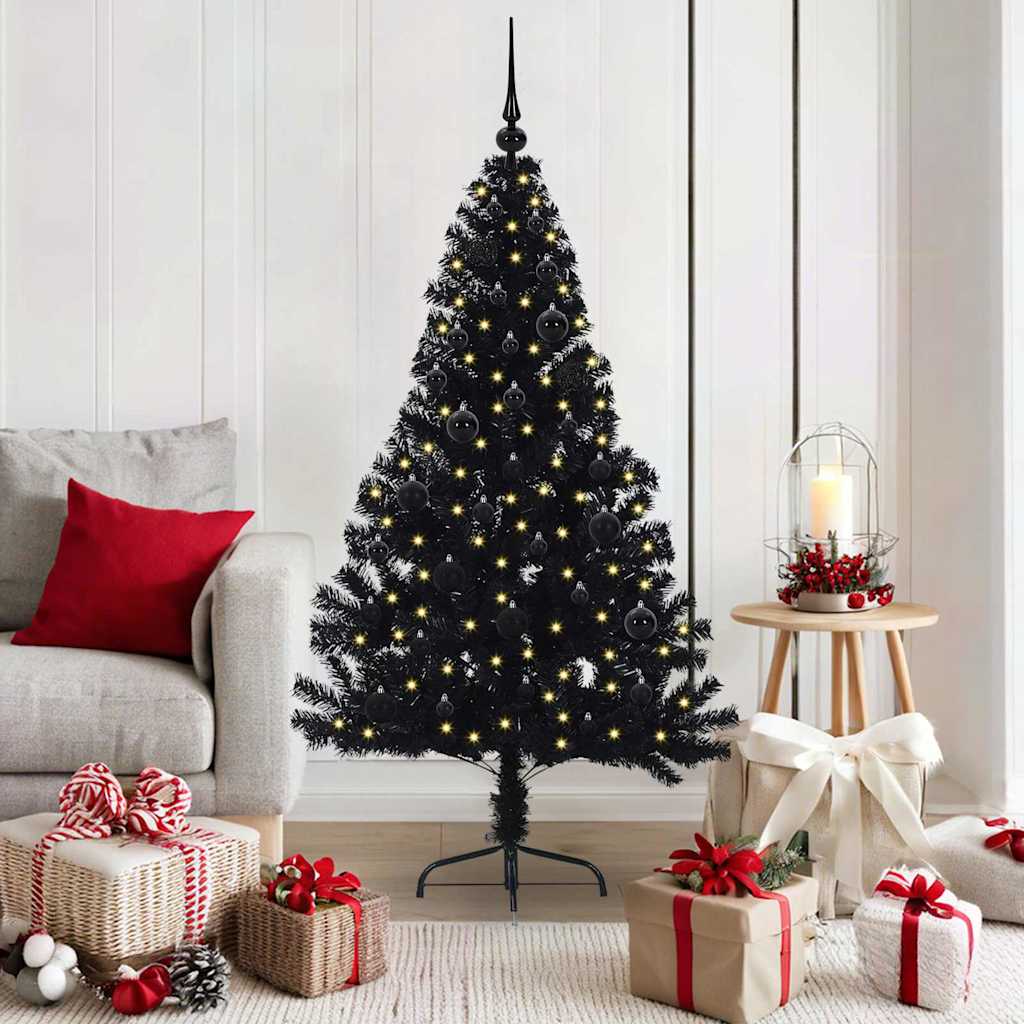 VidaXL sapin de Noël artificiel illuminé avec 150 LED noir 150 cm PVC