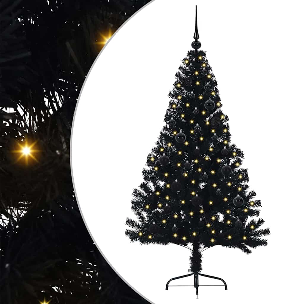 VidaXL sapin de Noël artificiel illuminé avec 150 LED noir 150 cm PVC