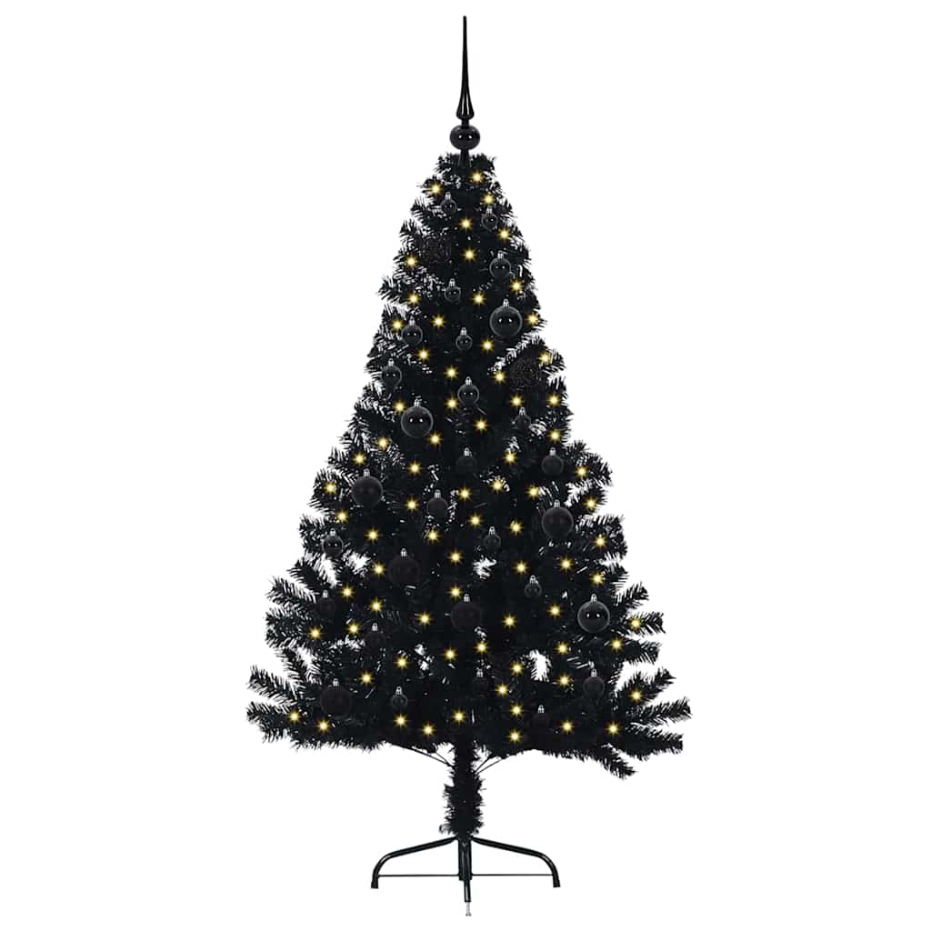 VidaXL sapin de Noël artificiel illuminé avec 150 LED noir 150 cm PVC