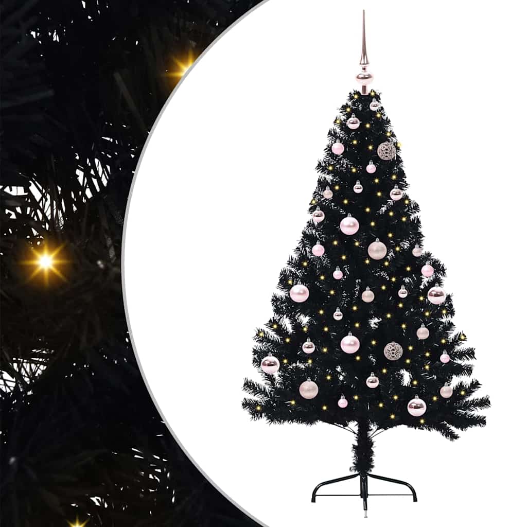 VidaXL sapin de Noël artificiel illuminé avec 150 LED noir 150 cm PVC