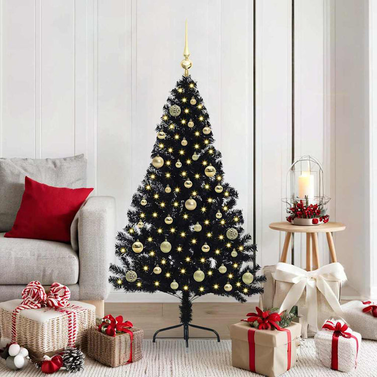 VidaXL sapin de Noël artificiel illuminé avec 150 LED noir 150 cm PVC