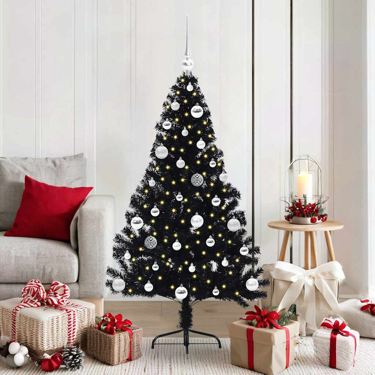 VidaXL sapin de Noël artificiel illuminé avec 150 LED noir 150 cm PVC
