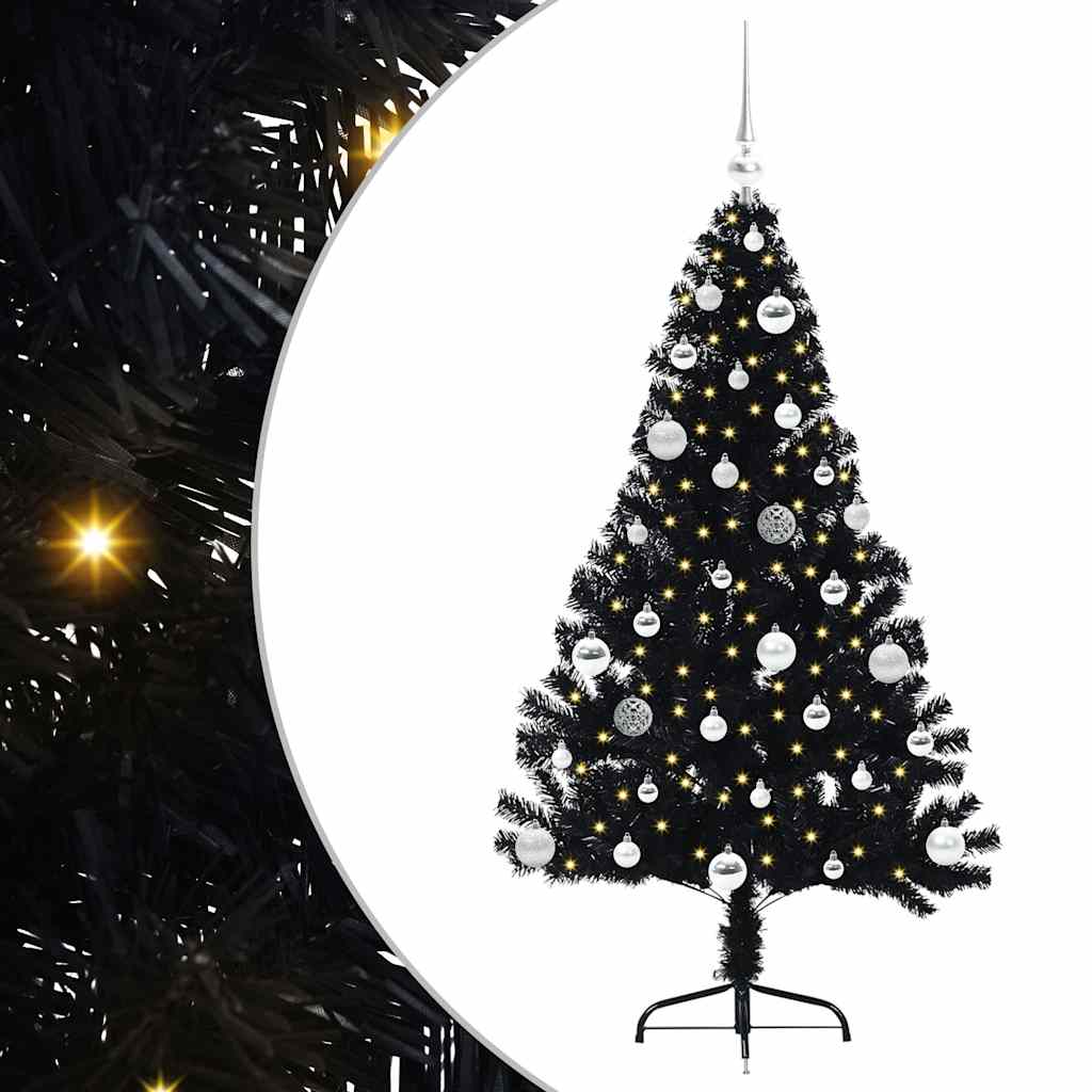 VidaXL sapin de Noël artificiel illuminé avec 150 LED noir 150 cm PVC