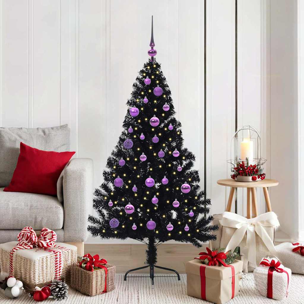 VidaXL sapin de Noël artificiel illuminé avec 150 LED noir 150 cm PVC