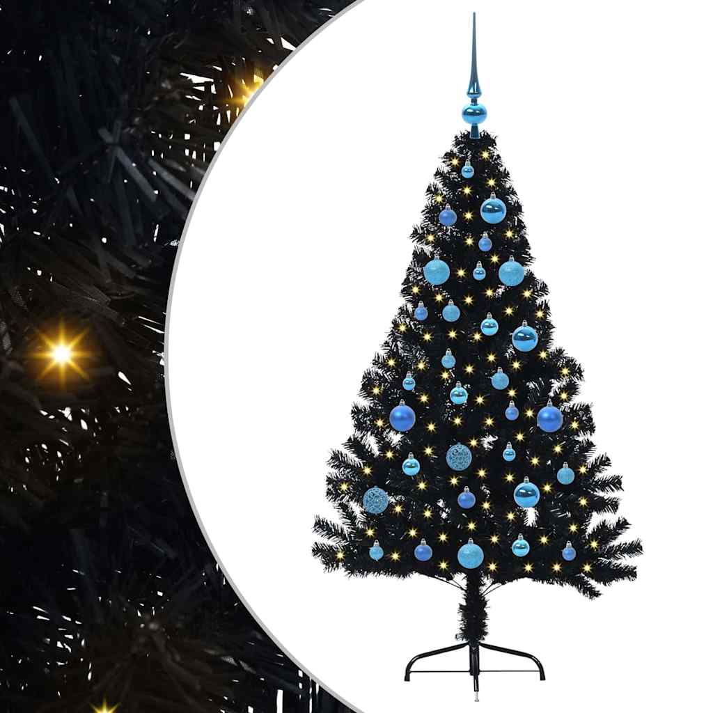 VidaXL sapin de Noël artificiel illuminé avec 150 LED noir 150 cm PVC