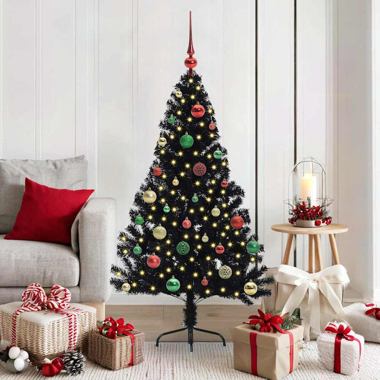 VidaXL sapin de Noël artificiel illuminé avec 150 LED noir 150 cm PVC