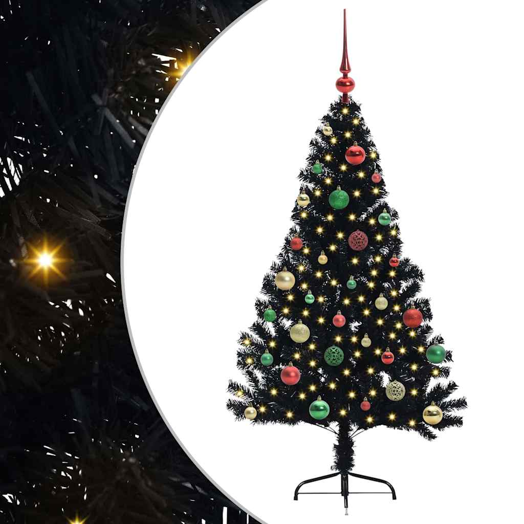 VidaXL sapin de Noël artificiel illuminé avec 150 LED noir 150 cm PVC