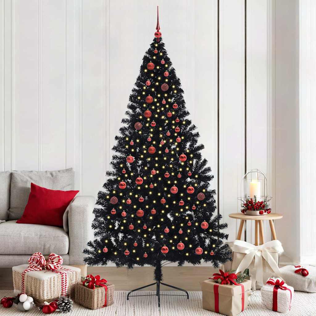 VidaXL sapin de Noël artificiel illuminé avec 300 LED noir 210 cm PVC