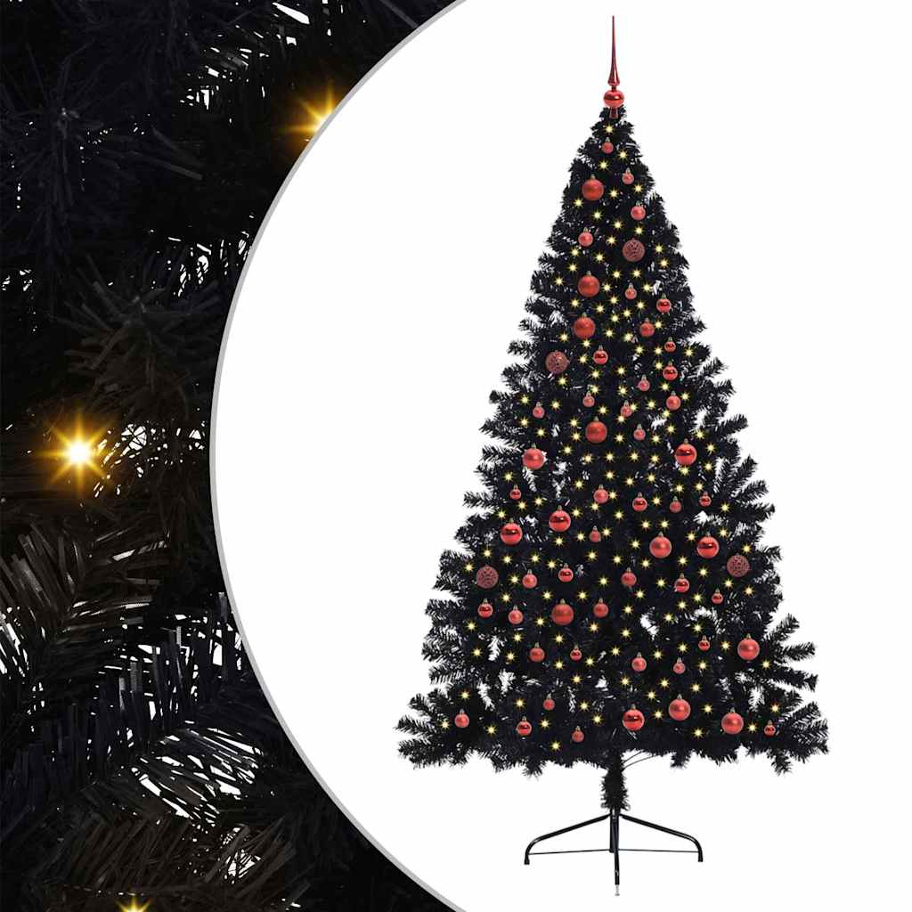 VidaXL sapin de Noël artificiel illuminé avec 300 LED noir 210 cm PVC