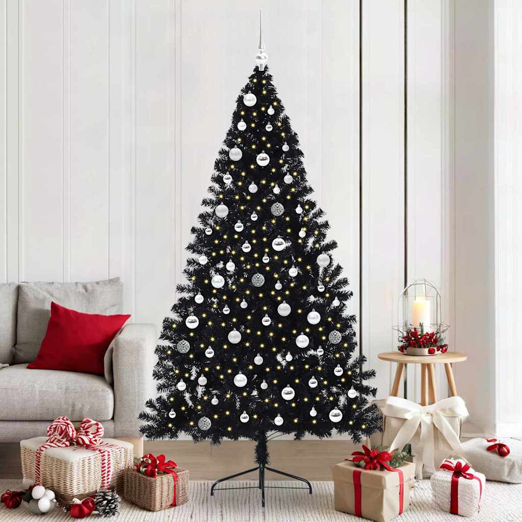 VidaXL sapin de Noël artificiel illuminé avec 300 LED noir 210 cm PVC