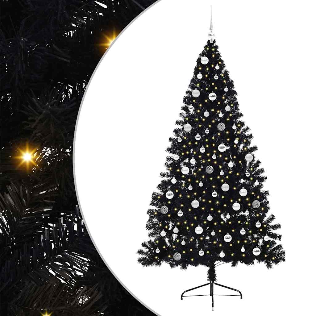 VidaXL sapin de Noël artificiel illuminé avec 300 LED noir 210 cm PVC