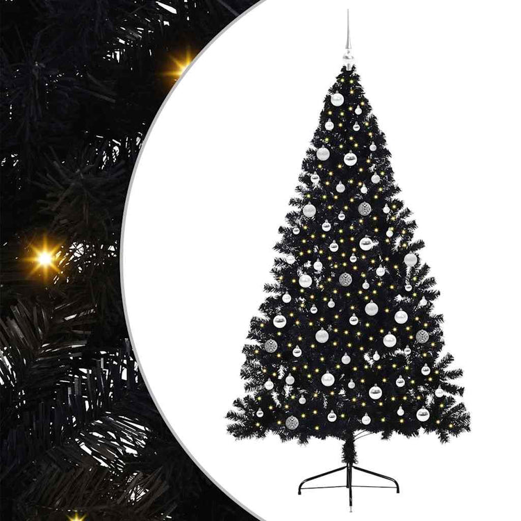VidaXL sapin de Noël artificiel illuminé avec 300 LED noir 210 cm PVC