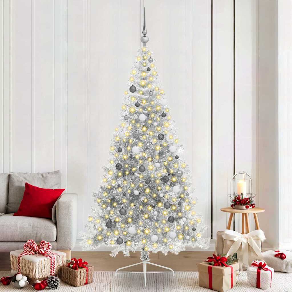 Vidaxx sapin de Noël artificiel illuminé avec 300 LED argent capuchon 210 cm