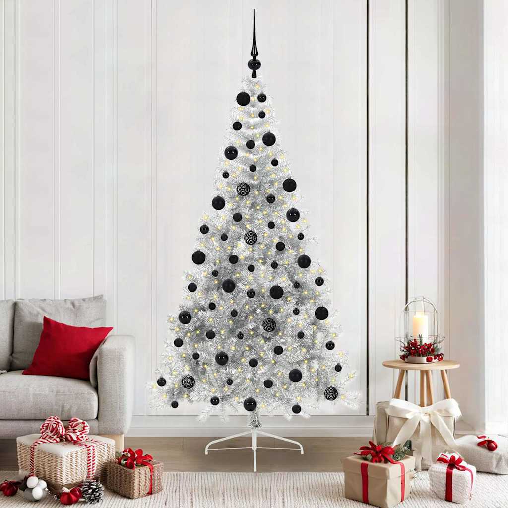 Vidaxx sapin de Noël artificiel illuminé avec 300 LED argent capuchon 210 cm