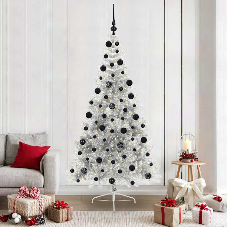 Vidaxx sapin de Noël artificiel illuminé avec 300 LED argent capuchon 210 cm