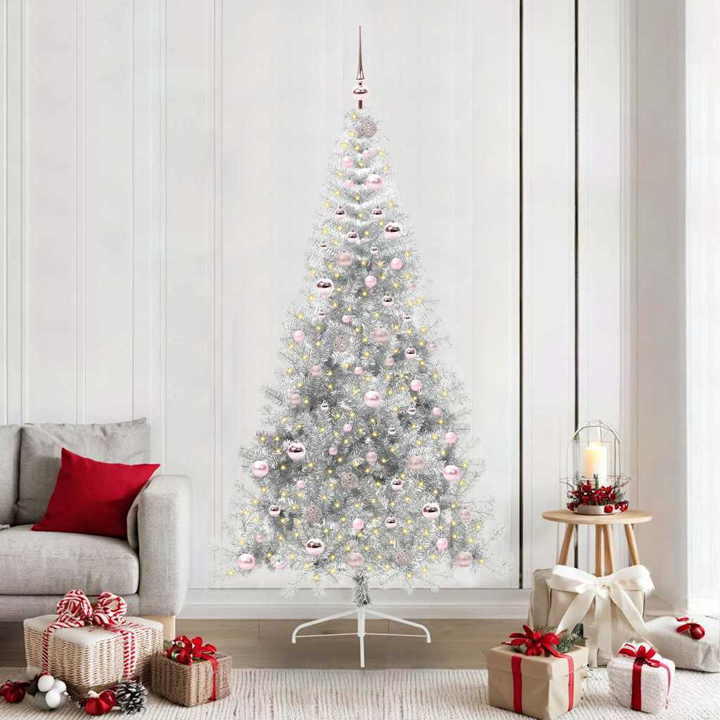 Vidaxx sapin de Noël artificiel illuminé avec 300 LED argent capuchon 210 cm