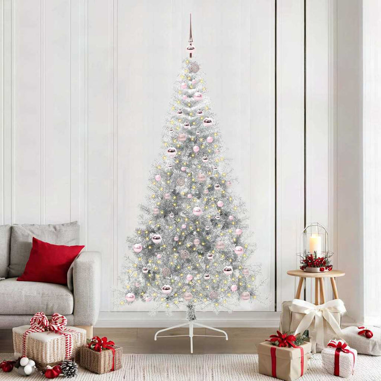 Vidaxx sapin de Noël artificiel illuminé avec 300 LED argent capuchon 210 cm
