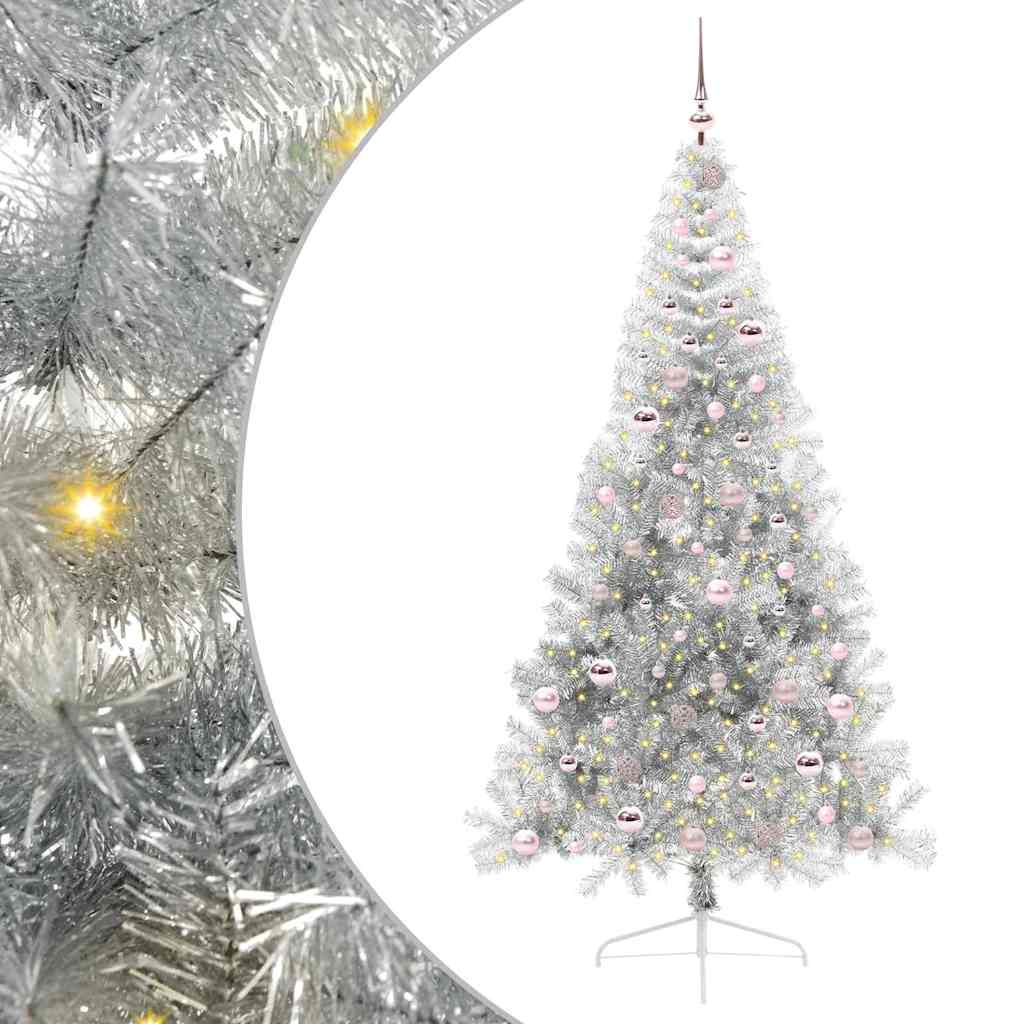 Vidaxx sapin de Noël artificiel illuminé avec 300 LED argent capuchon 210 cm