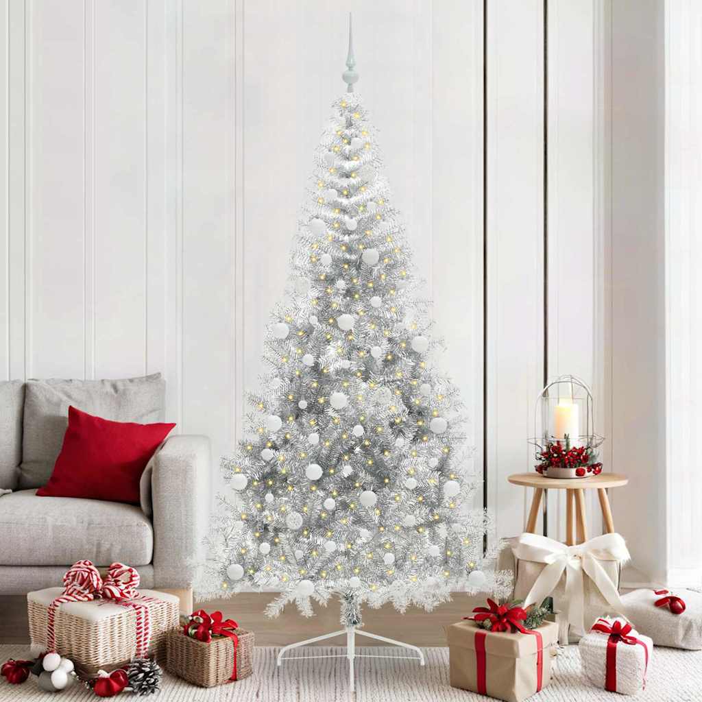 Vidaxx sapin de Noël artificiel illuminé avec 300 LED argent capuchon 210 cm