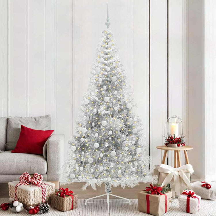 Vidaxx sapin de Noël artificiel illuminé avec 300 LED argent capuchon 210 cm