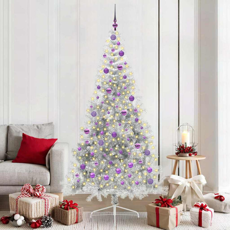 Vidaxx sapin de Noël artificiel illuminé avec 300 LED argent capuchon 210 cm