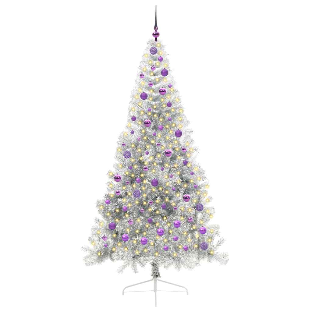 Vidaxx sapin de Noël artificiel illuminé avec 300 LED argent capuchon 210 cm