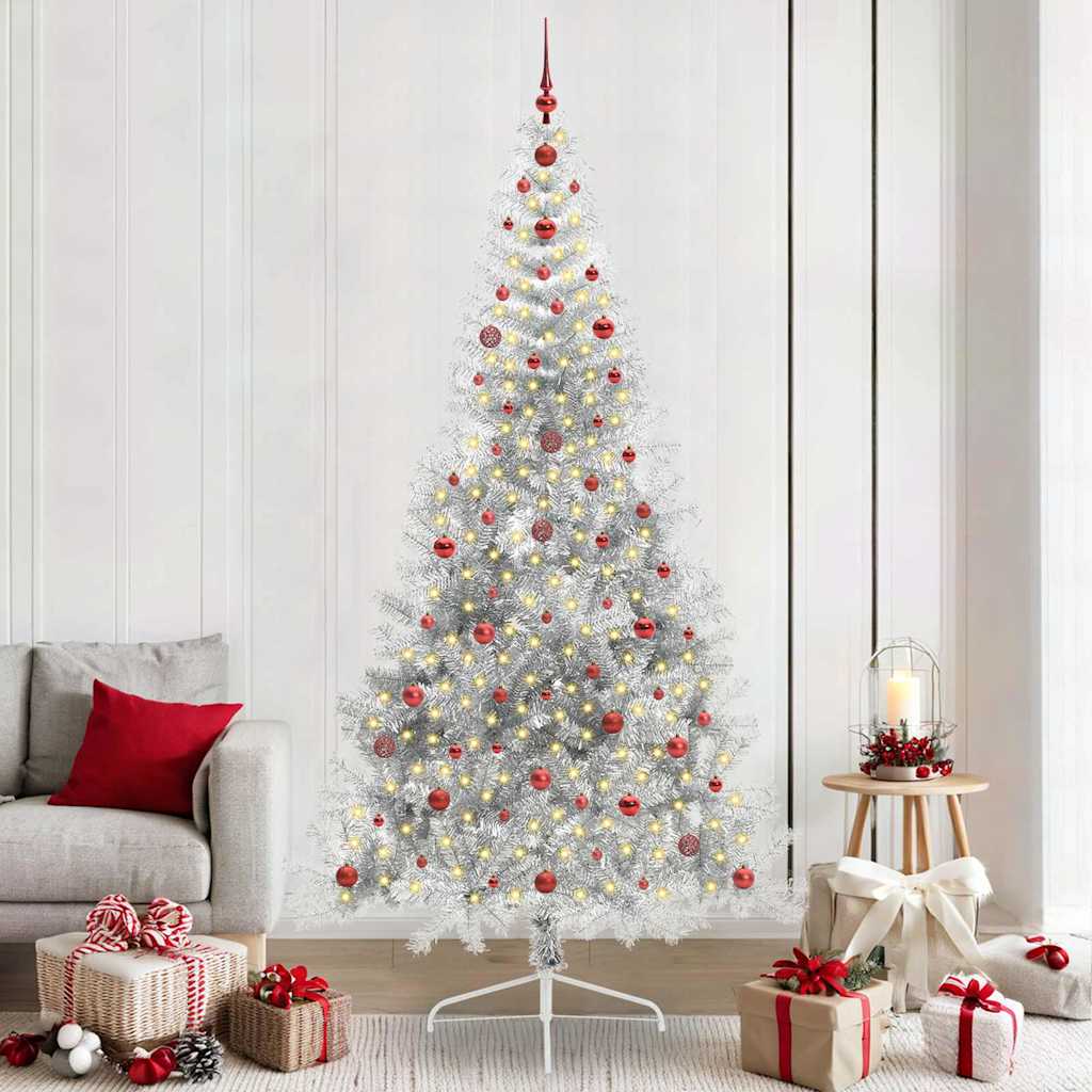 Vidaxx sapin de Noël artificiel illuminé avec 300 LED argent capuchon 240 cm
