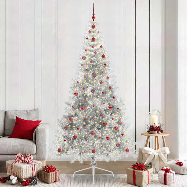Vidaxx sapin de Noël artificiel illuminé avec 300 LED argent capuchon 240 cm