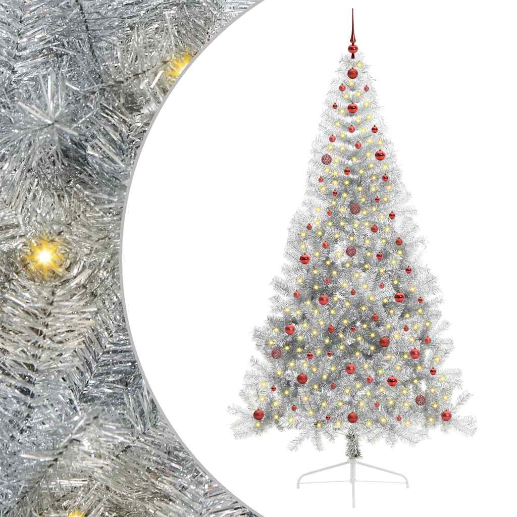 Vidaxx sapin de Noël artificiel illuminé avec 300 LED argent capuchon 240 cm