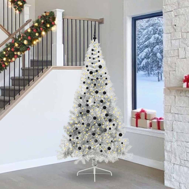Vidaxx sapin de Noël artificiel illuminé avec 300 LED argent capuchon 240 cm