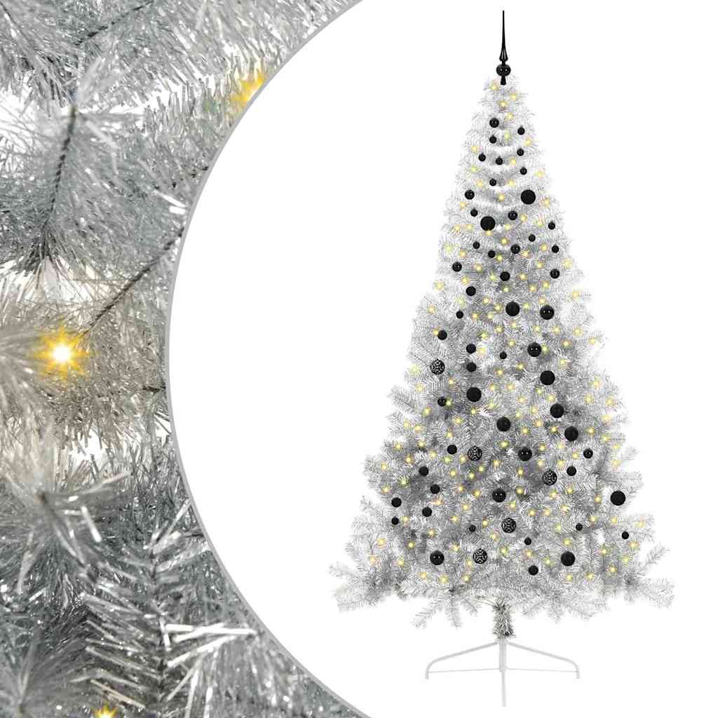 Vidaxx sapin de Noël artificiel illuminé avec 300 LED argent capuchon 240 cm