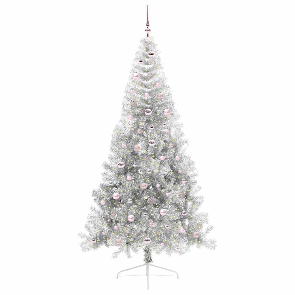 Vidaxx sapin de Noël artificiel illuminé avec 300 LED argent capuchon 240 cm