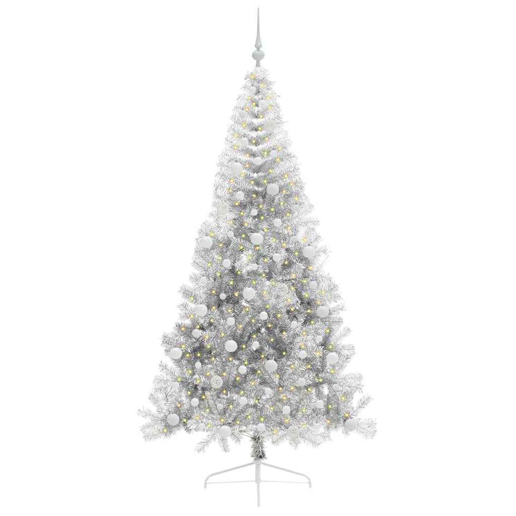 Vidaxx sapin de Noël artificiel illuminé avec 300 LED argent capuchon 240 cm