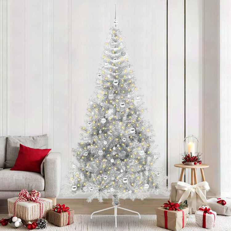 Vidaxx sapin de Noël artificiel illuminé avec 300 LED argent capuchon 240 cm