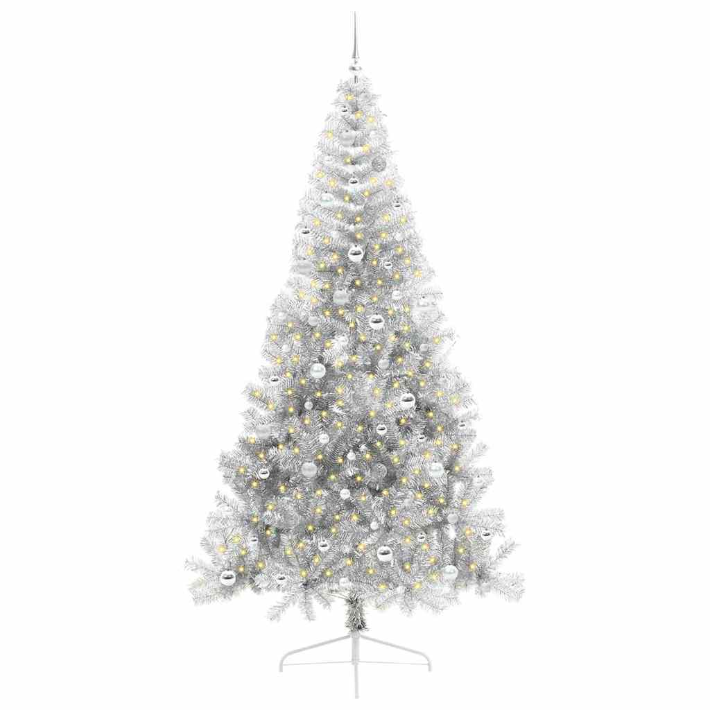 Vidaxx sapin de Noël artificiel illuminé avec 300 LED argent capuchon 240 cm
